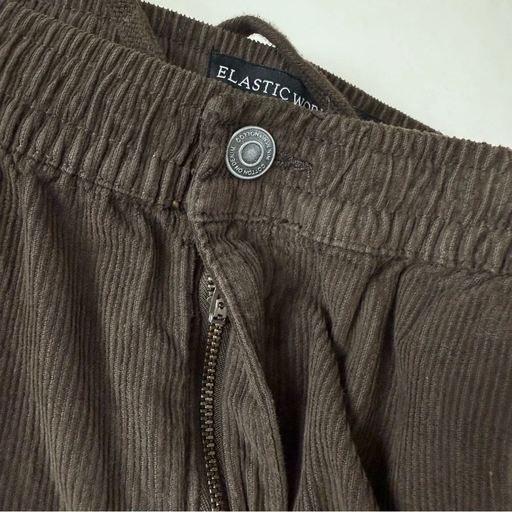 Cotton On Elastic Worker Pants Mens 2XL Brown High Rise Corduroy Drawstring